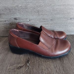 Clarks Bendables May Ivy Brown Leather Comfort Clogs Loafer Shoes 63005 Size 11